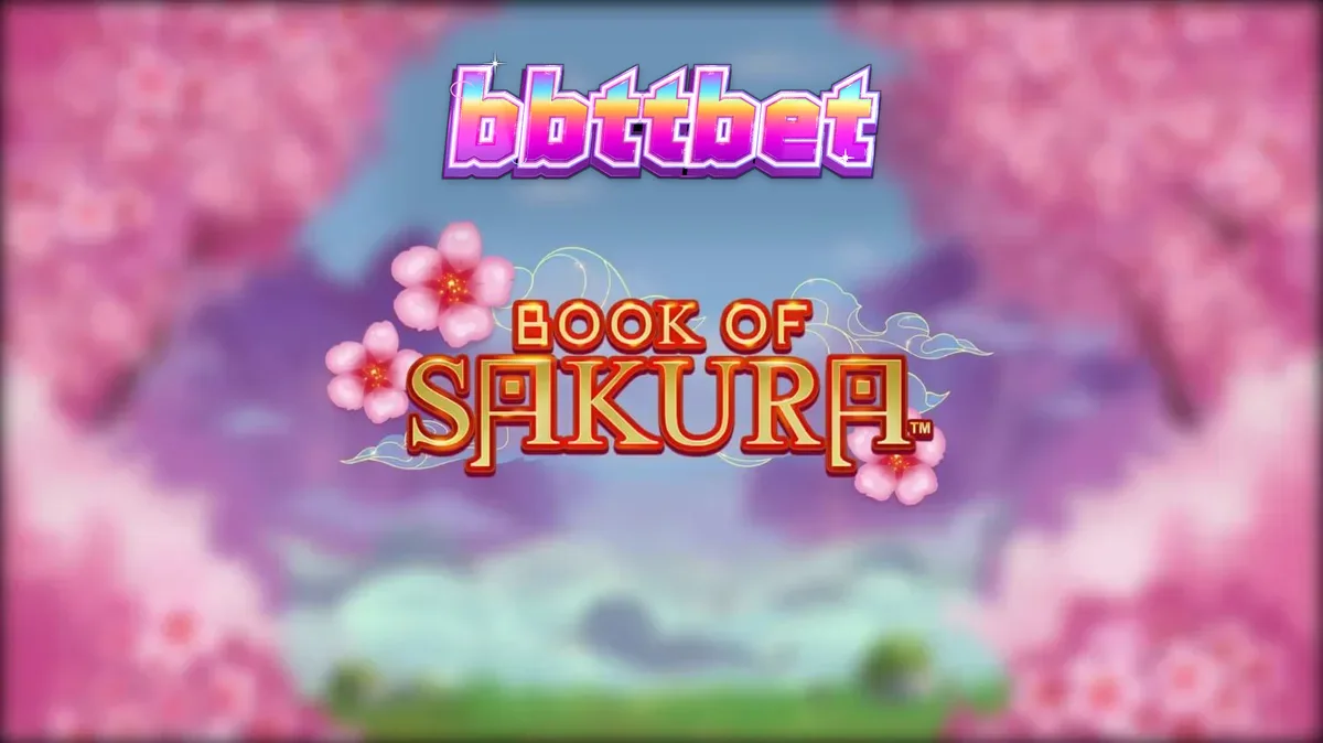 Cenário temático de cerejeiras em flor no slot Book of Sakura